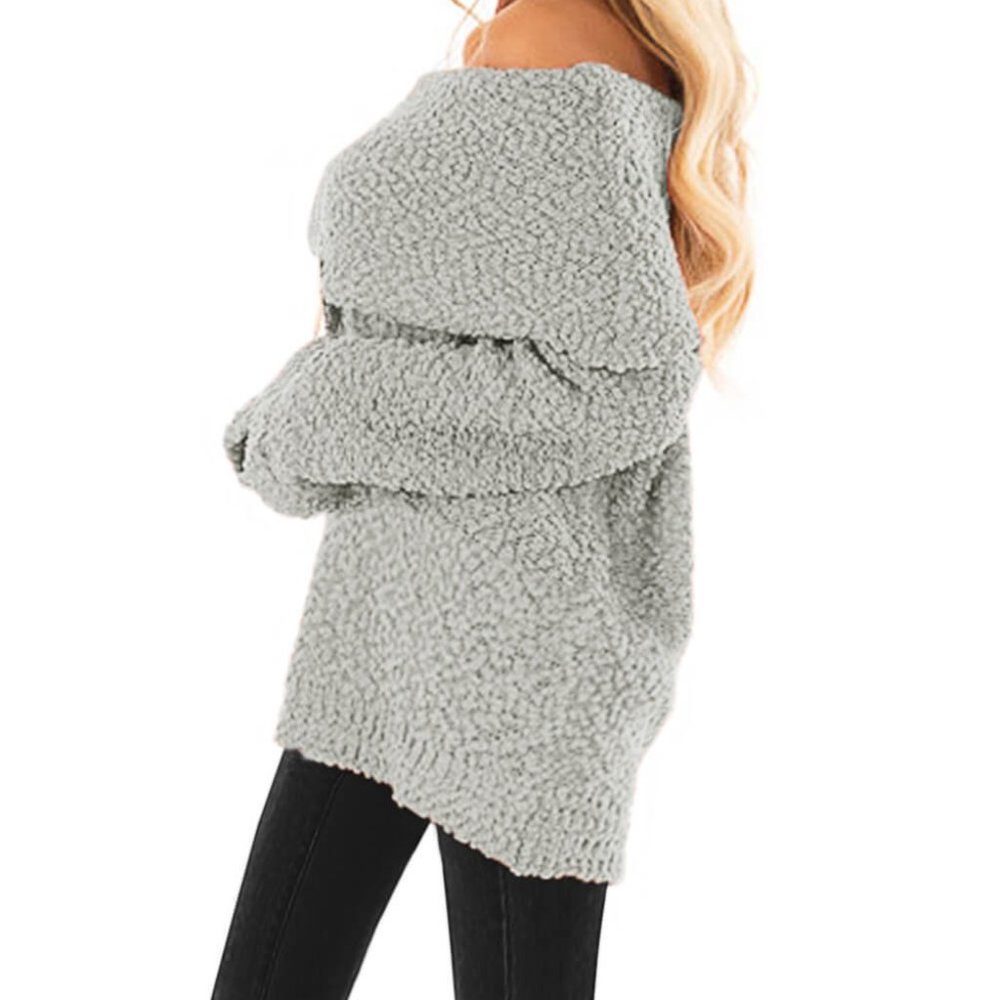 Gray Off The Shoulder Comfy Sweater - Picture 3 of 5